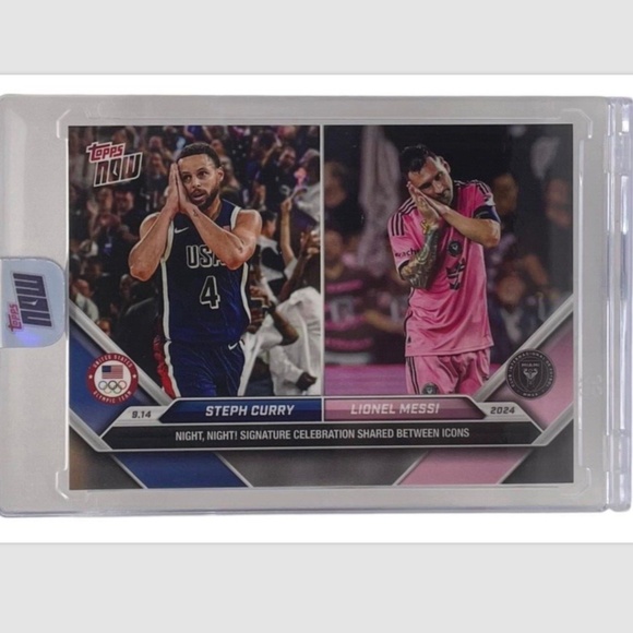 2024 Topps Now #128 Stephan Curry Lionel Messi Night Night Sealed & Encased - Picture 1 of 4